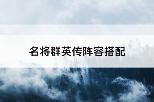 名将群英传阵容搭配