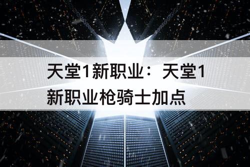 天堂1新职业：天堂1新职业枪骑士加点