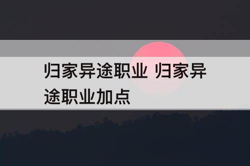 归家异途职业 归家异途职业加点