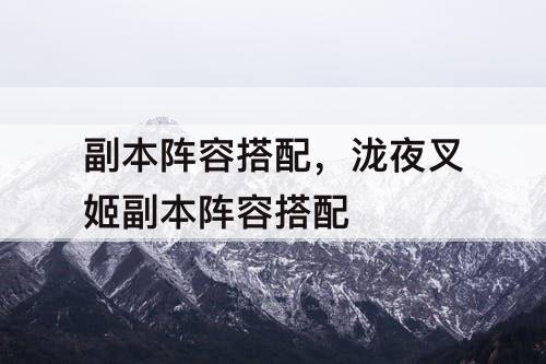 副本阵容搭配，泷夜叉姬副本阵容搭配